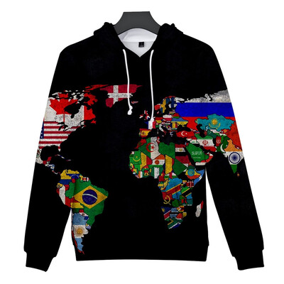 

Tailored Womens Autumn Long Sleeve O Neck World Map Printing Casual Hooded Sweater