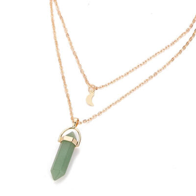 

Newest Jewelry Accessories Natural Stone Hexagonal Necklace Double Moon Bullet Head Pendant