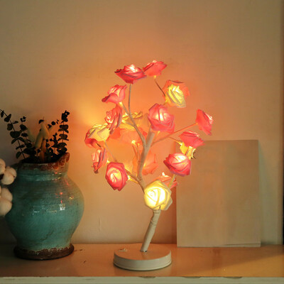 

Gobestart Rose Potted Lamp Desk Top Bonsai Tree Light With 24 LED Beads