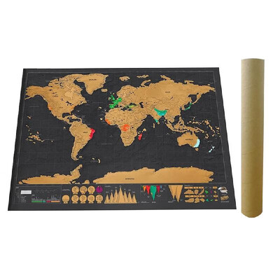 

Scratch Off World Travel Map Poster Copper Foil Wall Sticker Personalized Journal Log Small size with Cylinder Packing