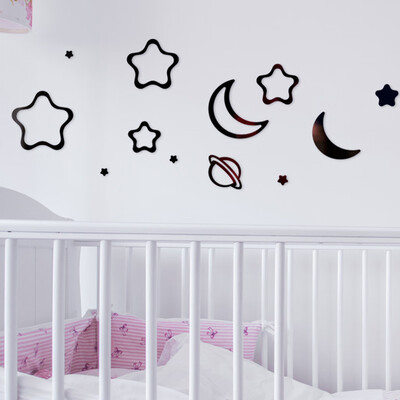 

Gobestart Mirror Wall Sticker Star Moon DIY Art Mural Home Room Decor Acrylic Decal