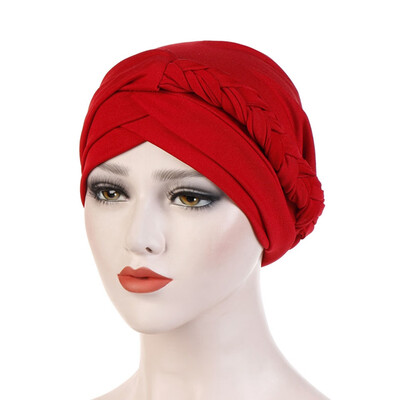 

New Style Milk Silk Head Scarf Women Turban Cap Black Hat Braid