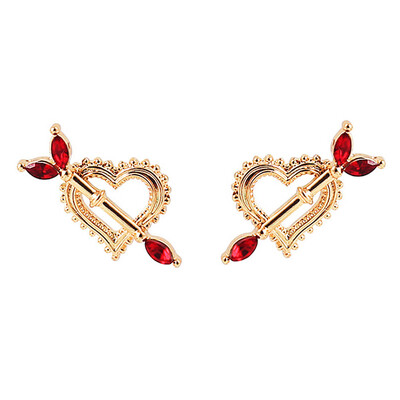 

New Fashion Arrow Love Heart Stud Earring Temperament Red Rhinestone Earrings for Women Girls Statement Jewelry