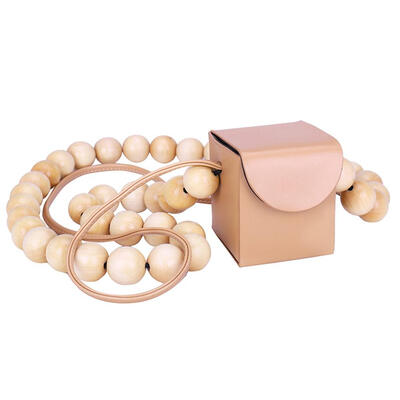 

Solid Color Shoulder Handbags Women Leather Wood Beads Bucket Messenger Bag