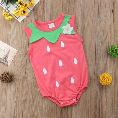 

2018 New fruit print newborn baby girl pink jumpsuit bodysuit