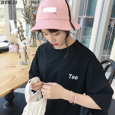 

Womens Korean Style Round Neck Letter Print Short Sleeve Loose Pullover Simple T-Shirt