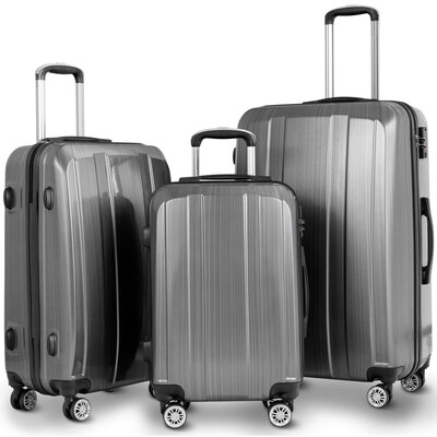 

GLOBALWAY 20" 24" 28" 3Pc Luggage Set Suitcase Spinner w TSA Lock-Gray
