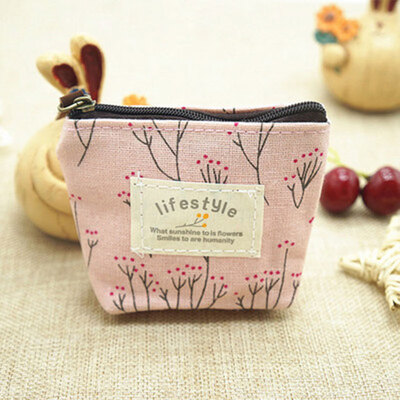 

Coin Purse Floral Small Canvas Key Zip Clutch Bag Women