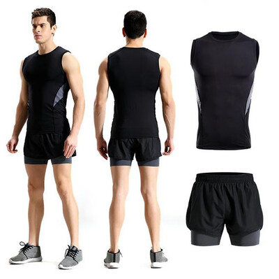 

Toponeto Mens Fitness Bodybuilding Skin Tight-drying Sleeveless Shirt Tops Pants Suits