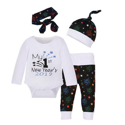 

4pcsSet Autumn Newborn Baby Clothes Cute Letters Romper Pants Headband Hat