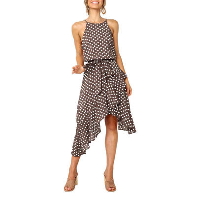 

Women Irregular Ruffle Hem Chiffon Sleeveless Dresses Polka Dots Sundress