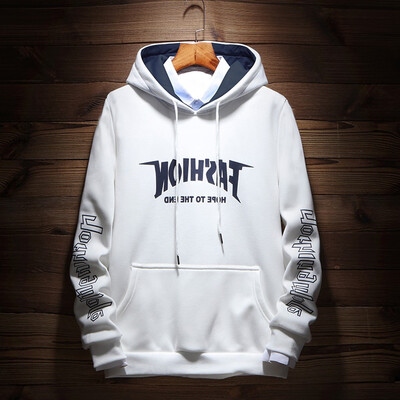 

Toponeto Mens Casual Fashion Letter Print Pullover Hooded Loose Hooded Sweater Coat
