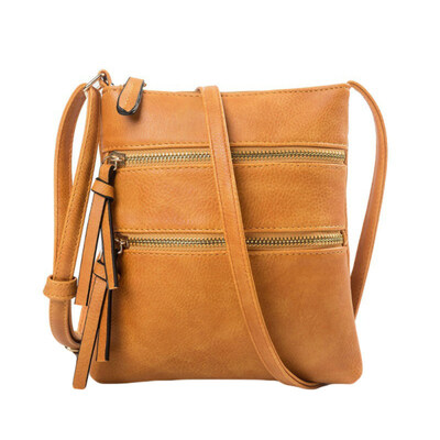 

Lady Solid Color Multi Pocket Zipper Satchel Faux Leather Crossbody Shoulder Bag