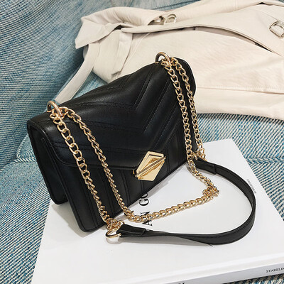 

Qiao Bani 2019 new South Korea ins fashion solid color embroidery line chain flip bag wild single shoulder diagonal handbag