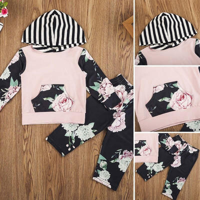 

Newborn Toddler Baby Girl Winter Outfits Floral Clothes Hoodie TopPant 2PCS Set