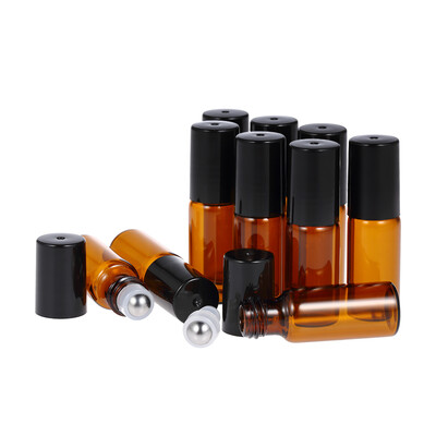 

10 Pcs 10ml Essential Oils Bottles Amber Glass Roll-on Bottles Stainless Steel Roller Ball Essential Oil Jar with 3ml Dropper