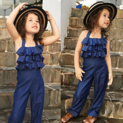 

US Stock Hot Toddler Kids Girls Denim Bib Pants Romper Jumpsuit Playsuit Clothes