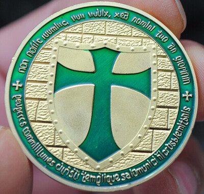 

40mm GOLD PLATED GREEN Templar Souvenir Coin medal
