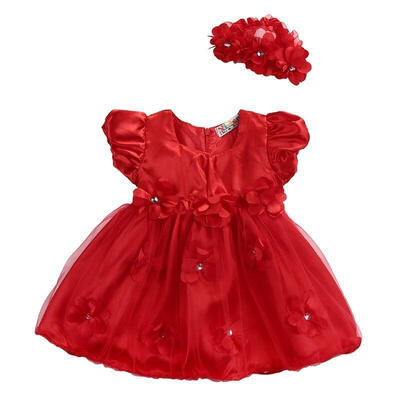 

2pcs Newborn Toddler Baby Girls Princess Floral Tutu Dress Party Wedding Headband Photo Props Outfits