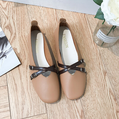 

Bean shoes women summer 2019 spring new Korean version of flat-bottomed casual Sennvfeng retro grandma shoes shallow womens shoes