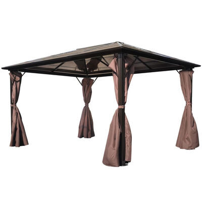 

Gazebo with Curtain Brown Aluminum 13 x 10