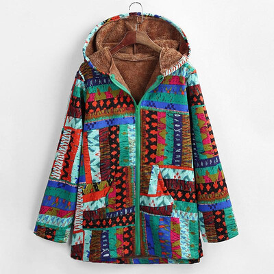 

Women Vintage Hooded Long Cotton Coat Fur Plus Size Zipper Pockets Casual Wind Coat Robe Outwear BlueYellow