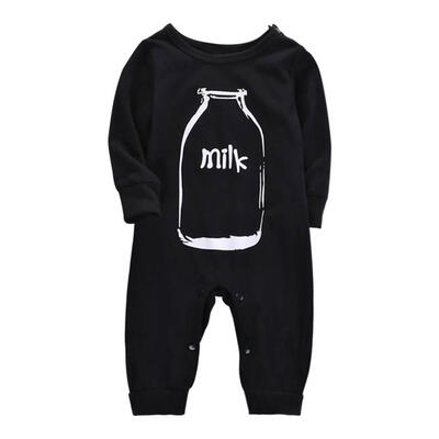 

Soft Baby Rompers Warm Milk Bottle Print O-Neck Jumpsuit Boy Girl Sleepwear