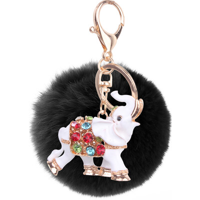 

Soft 8CM Rex Rabbit Hair Ball Diamond Alloy Elephant Keychain Lovers Bags Mobile Phone Accessories