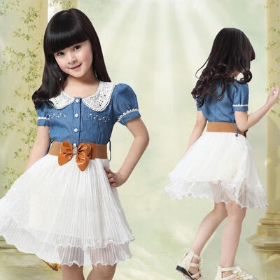 Fashion Teenager Girls Baby Kids Children Denim Dress Skirt Set Summer Clothes