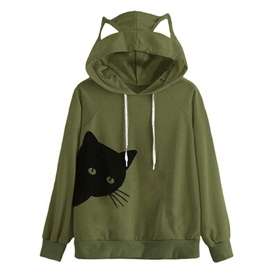 

Starmoon Womens Cat Long Sleeve Hoodie Sweatshirt Hooded Pullover Tops Blouse BKL