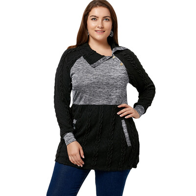 

Plus Size Cable Knit Sweater with Pockets