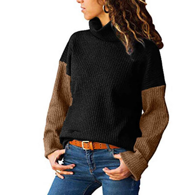 

〖Follure〗Womens Turtleneck Color Matching Long-Sleeved Slim Sweater Pullover Sweater