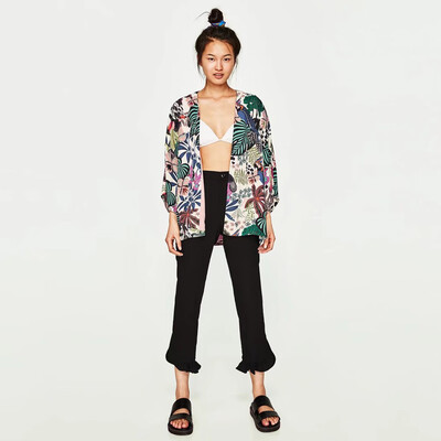 

Roseonmyhand FEITONG Women Floral Chiffon Kimono Oversized With Fringe Shawls Wraps