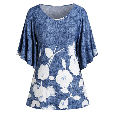 

Roseonmyhand Women Plus Size Casual Printed Floral O-Neck Top Blouse Shirt