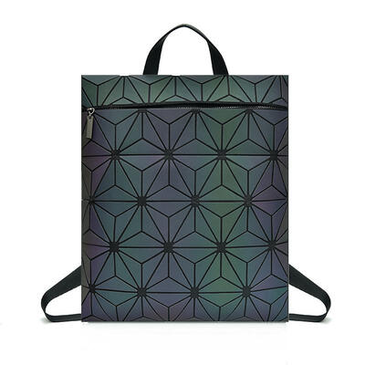 

Reflective Backpack Rainbow Triangle Patchwork Laser Luminous PU Teenagers School Bag Girl Folding Mini Women Backpack