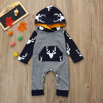 

Newborn Infant Baby Boy Girl Long Sleeve Deer Hooded Romper Jumpsuit Clothes