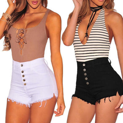 

New Thin Women Stripe Hot Pants Summer Casual High Waist Beach Shorts Trousers
