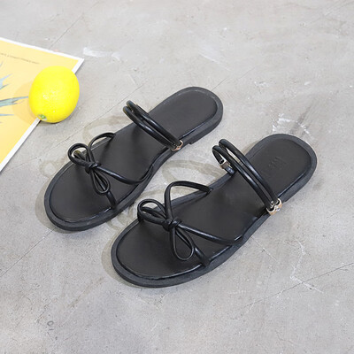 

Sandals women summer 2019 new seaside society two wear fairy bow retro flat popular Roman sandals&slippers