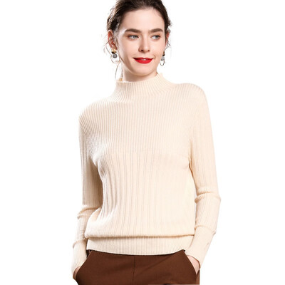

QIANMUCHUN Womens Half High Collar Sucker Slim Cashmere Sweater 5785