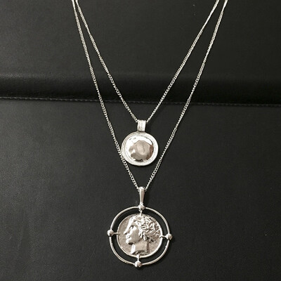 

Vintage Pendant Necklace Bohemian Female Double-layer Necklace Retro Gold Carved Coin Necklace Circle Jewelry Collares New 2019