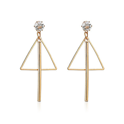 

EK2071 Minimalist Crystal Triangle Round Drop Earrings Female Long Geometric Hollow Metal Dangle Earrings for Women Gift