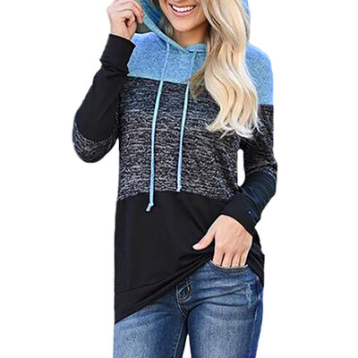 

Starmoon Women Patchwork Long Sleeve Hoodie Sweatshirt Hooded Pullover Tops Blouse