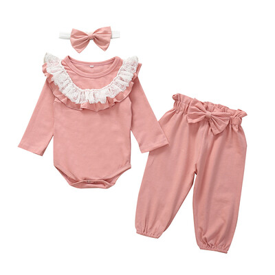 

Newborn Baby Girl Romper Tops Jumpsuit Long Pants Headband Outfit Clothes Set