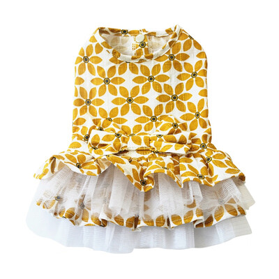 

Lovely Printed Pet Spring Summer Dress For Dog Cat Girls Cotton Clothes Puppy Pleated Skirt Small Fresh Bowknot Dress