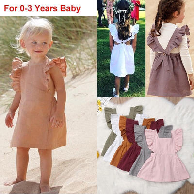 

Newborn Kids Baby Girl Sleeveless Solid Color Ruffle Party Dress Clothes 0-3T