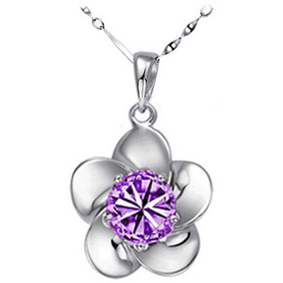 

Fashion Plum Blossom Rhinestone S925 Silver Pendant Necklace Jewelry Lovers Gift