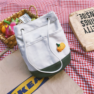 

Summer color large-capacity canvas bag female 2019 new wave Korean version of the wild single shoulder slung fashion bucket bag