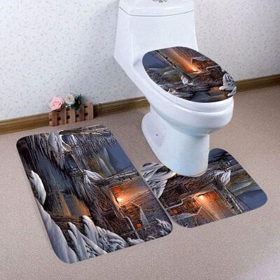 

〖Follure〗3PCS Christmas Bathroom Non-Slip Pedestal Rug Lid Toilet Cover Bath Mat Set