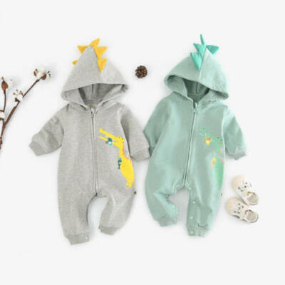 

US Newborn Baby Boy Girl Clothes Dinosaur Zipper Hooded Romper Bodysuit Outfit