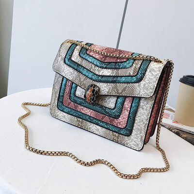 

Qiao Bani 2019 new European&American style fashion BV hit color hot snake head flip bag shoulder diagonal trend handbags
